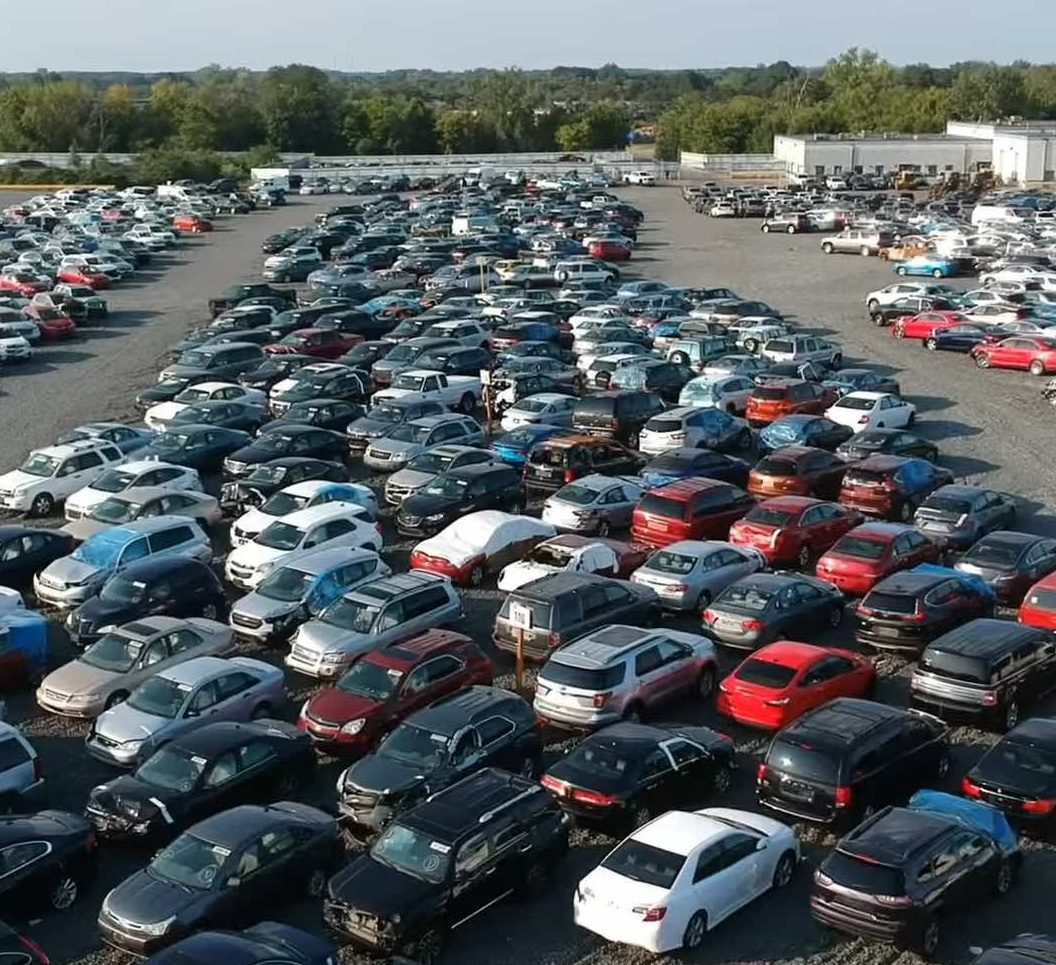Aerial view of a vehicle impound lot